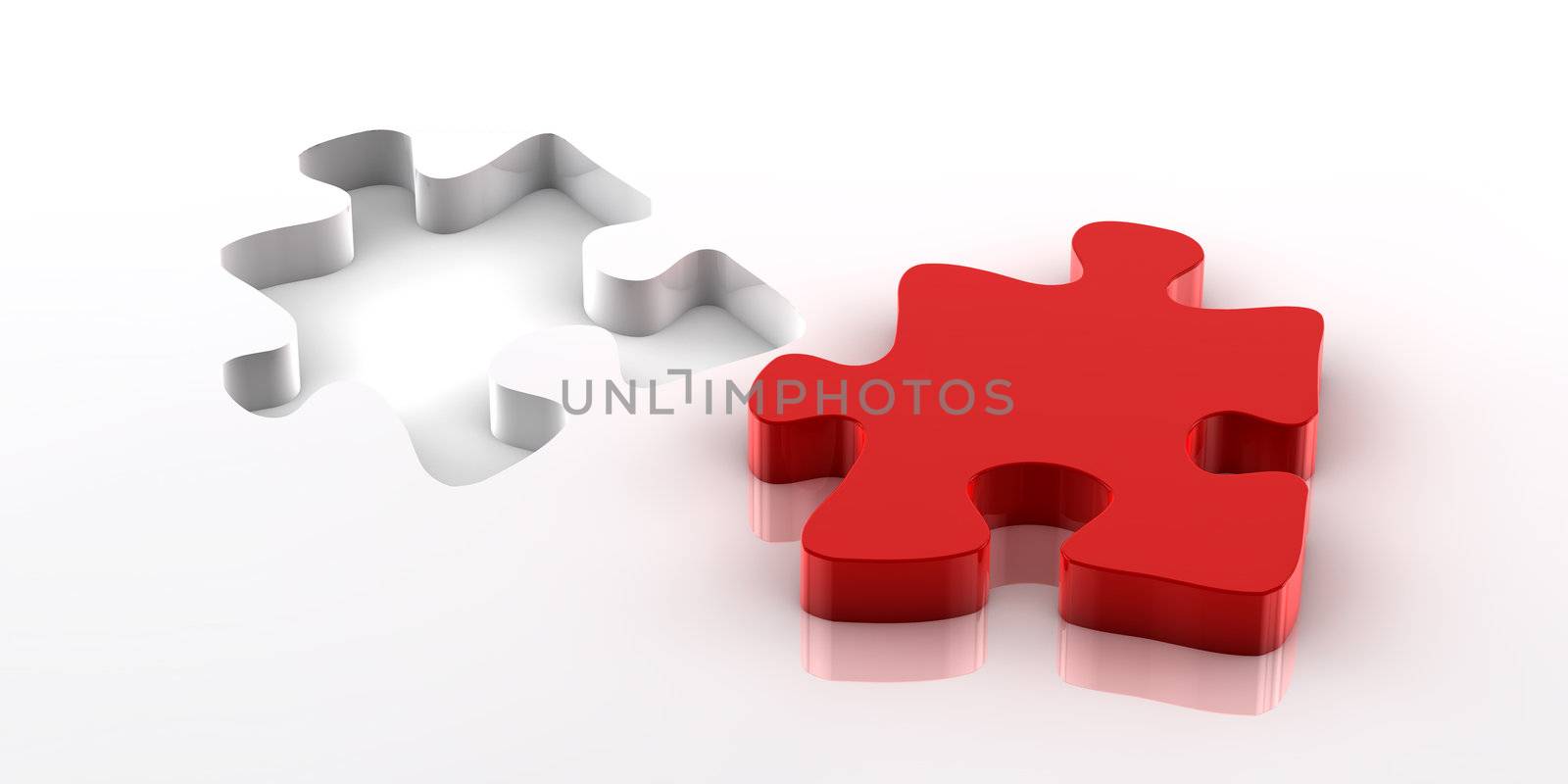 A red piece of a jigsaw puzzle fitting in the hole on the bottom