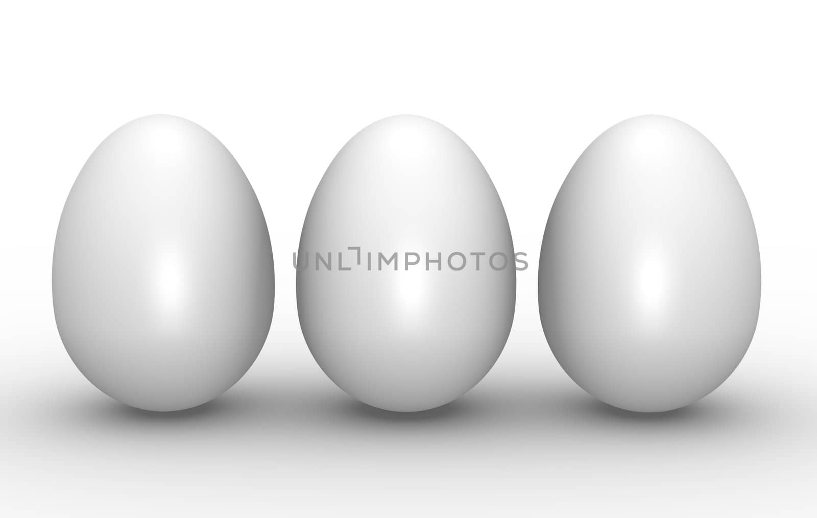 Three eggs; 3D rendered image.
