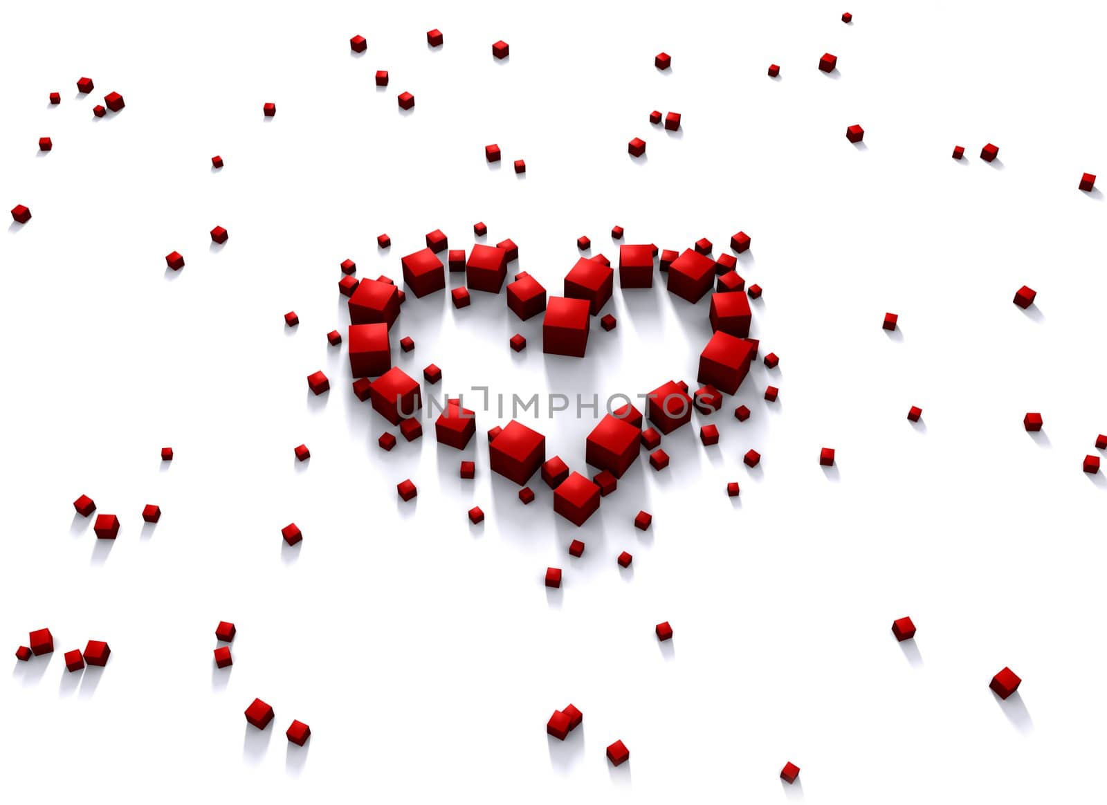 Rendered red heart made of cubes by hamster3d