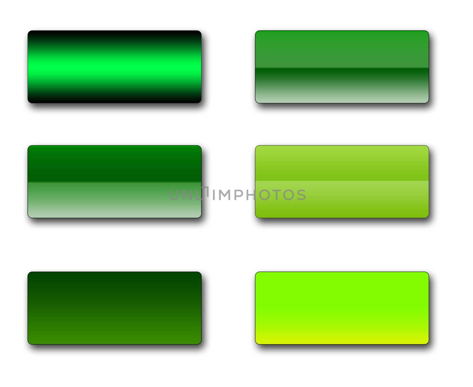 A set of rectangular web buttons in different shades of green