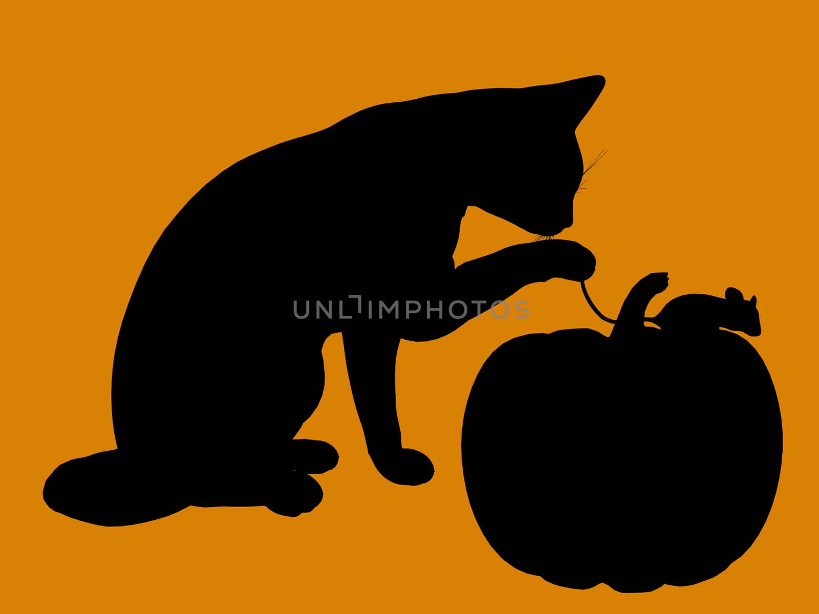 A  black halloween illustration silhouette on an orange background