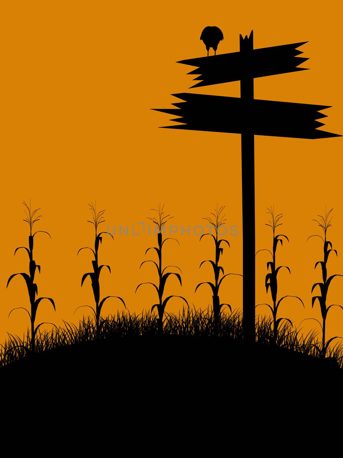 A  black halloween illustration silhouette on an orange background