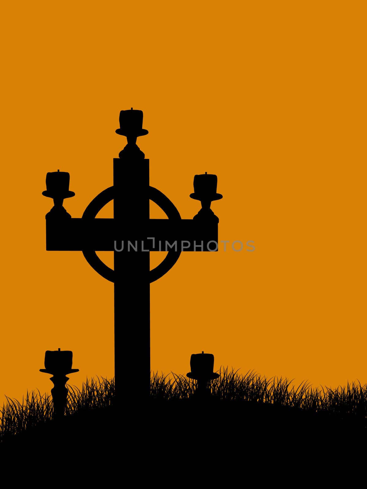 A  black halloween illustration silhouette on an orange background