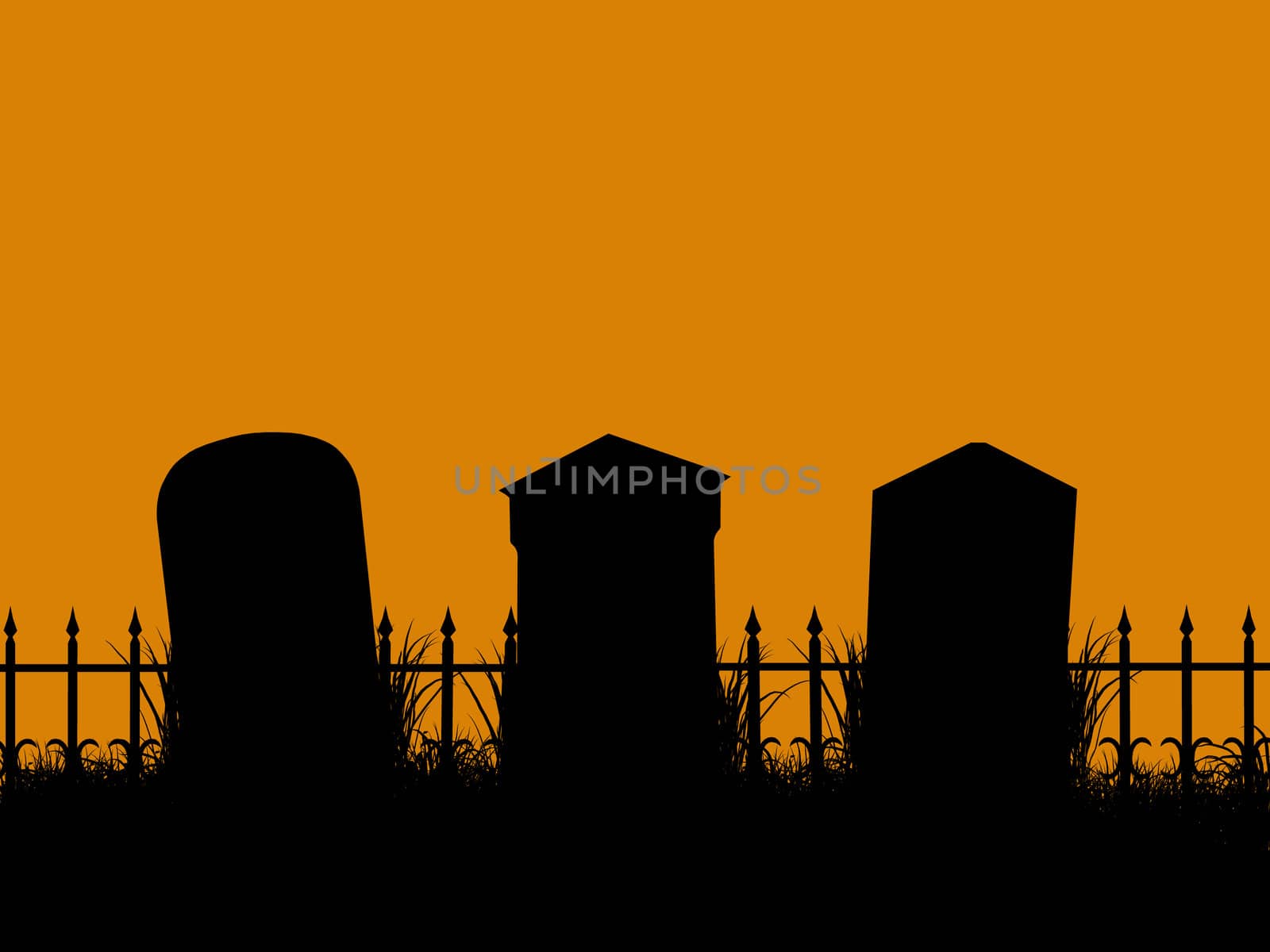 A  black halloween illustration silhouette on an orange background