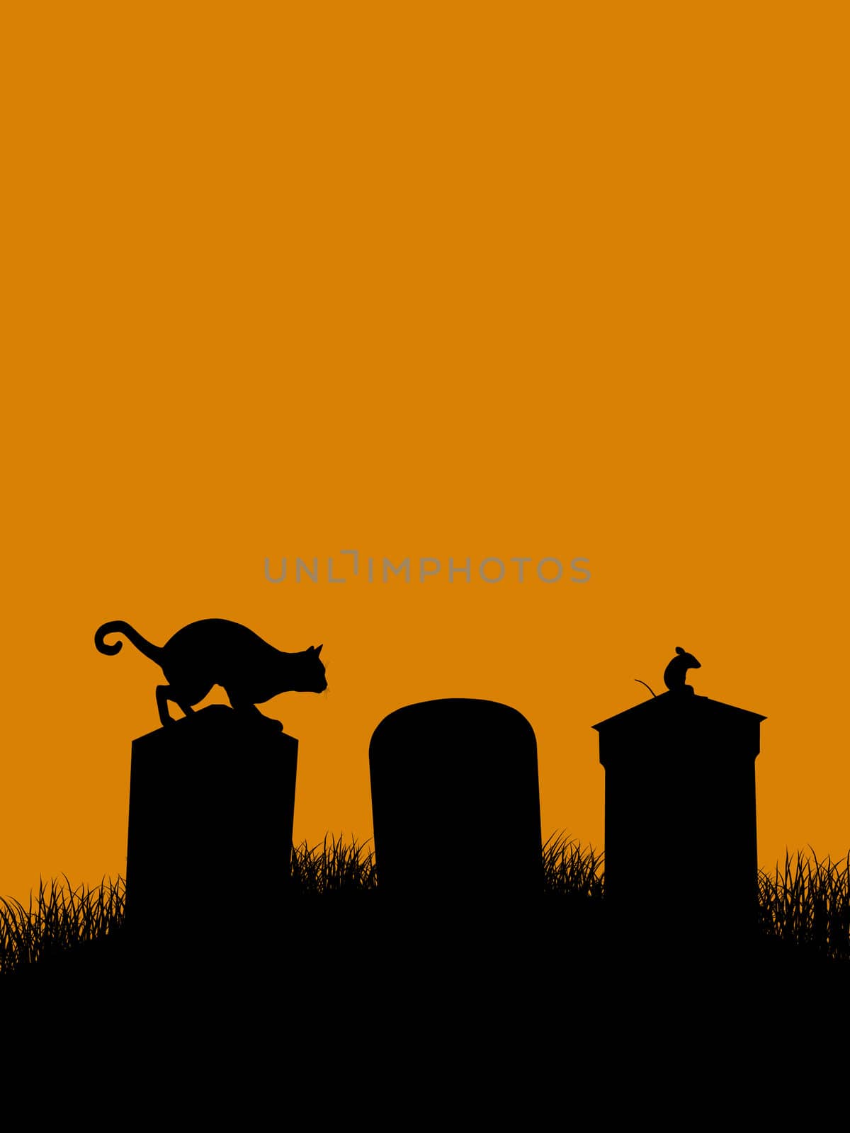 A  black halloween illustration silhouette on an orange background