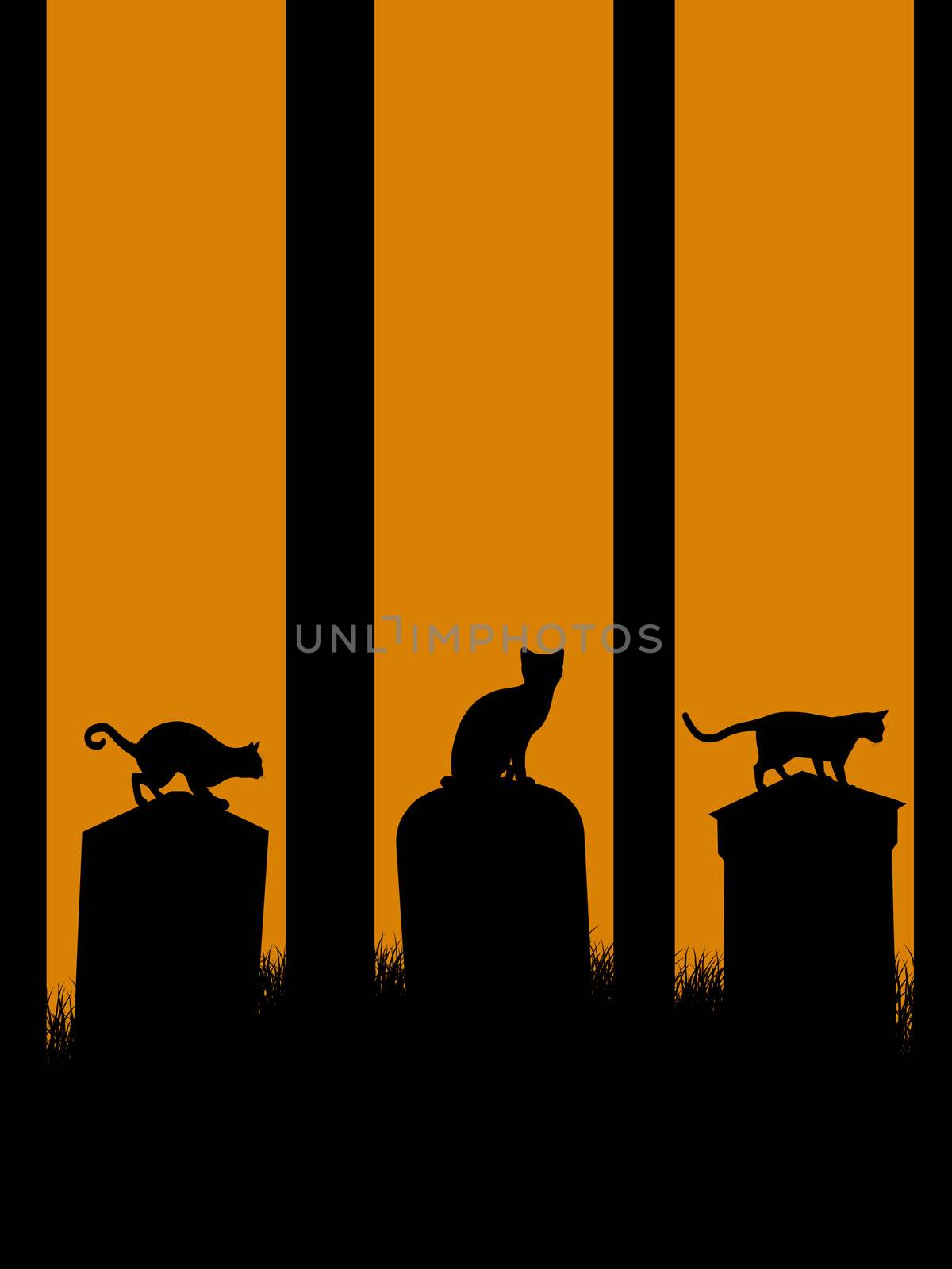 A  black halloween illustration silhouette on an orange background