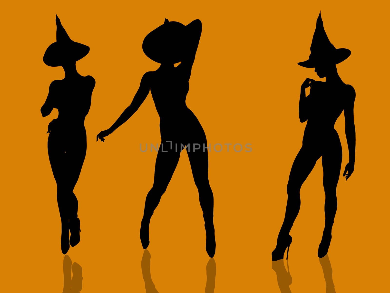 A  black halloween illustration silhouette on an orange background