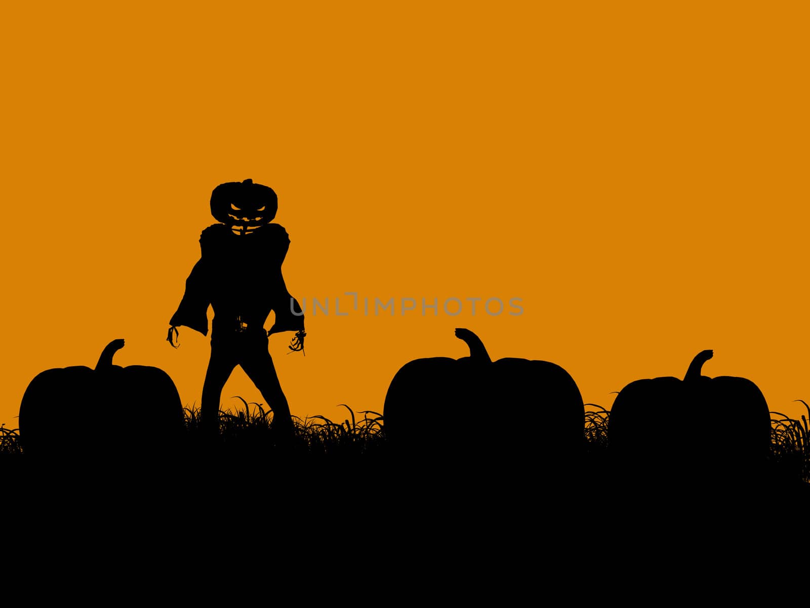 A  black halloween illustration silhouette on an orange background