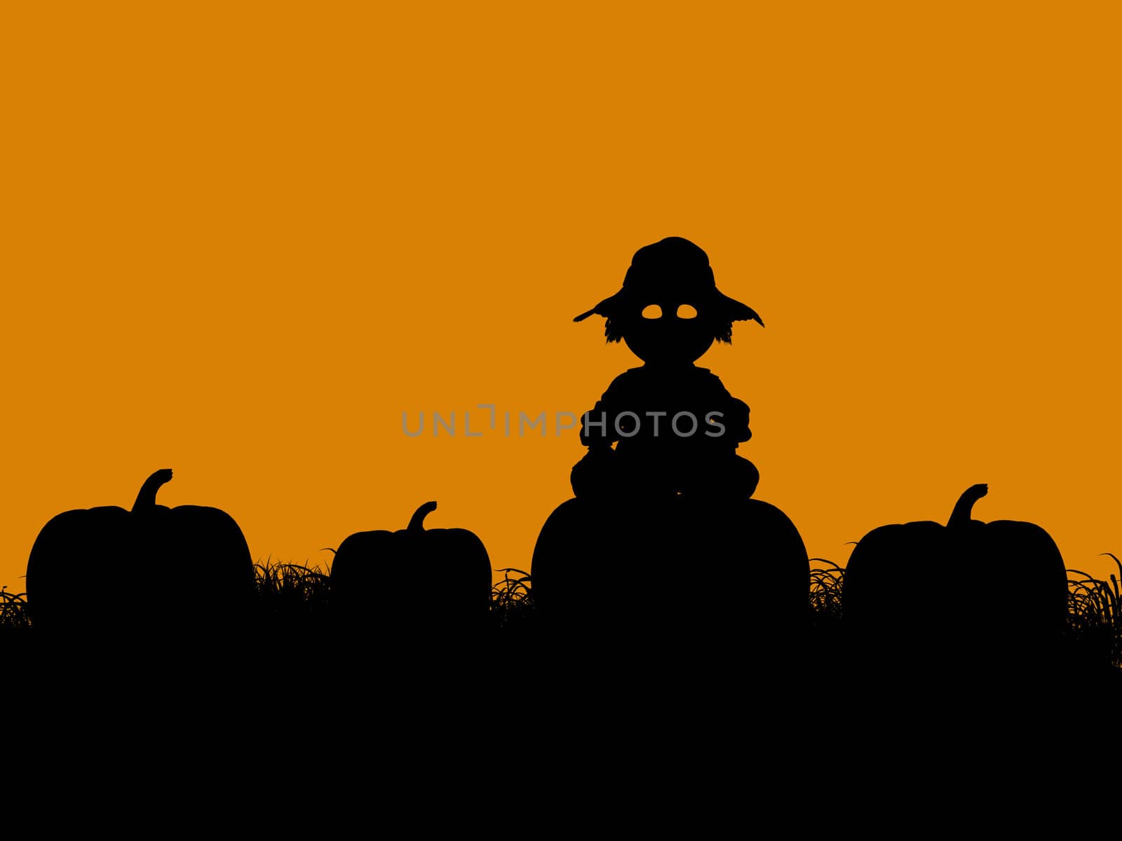 A  black halloween illustration silhouette on an orange background