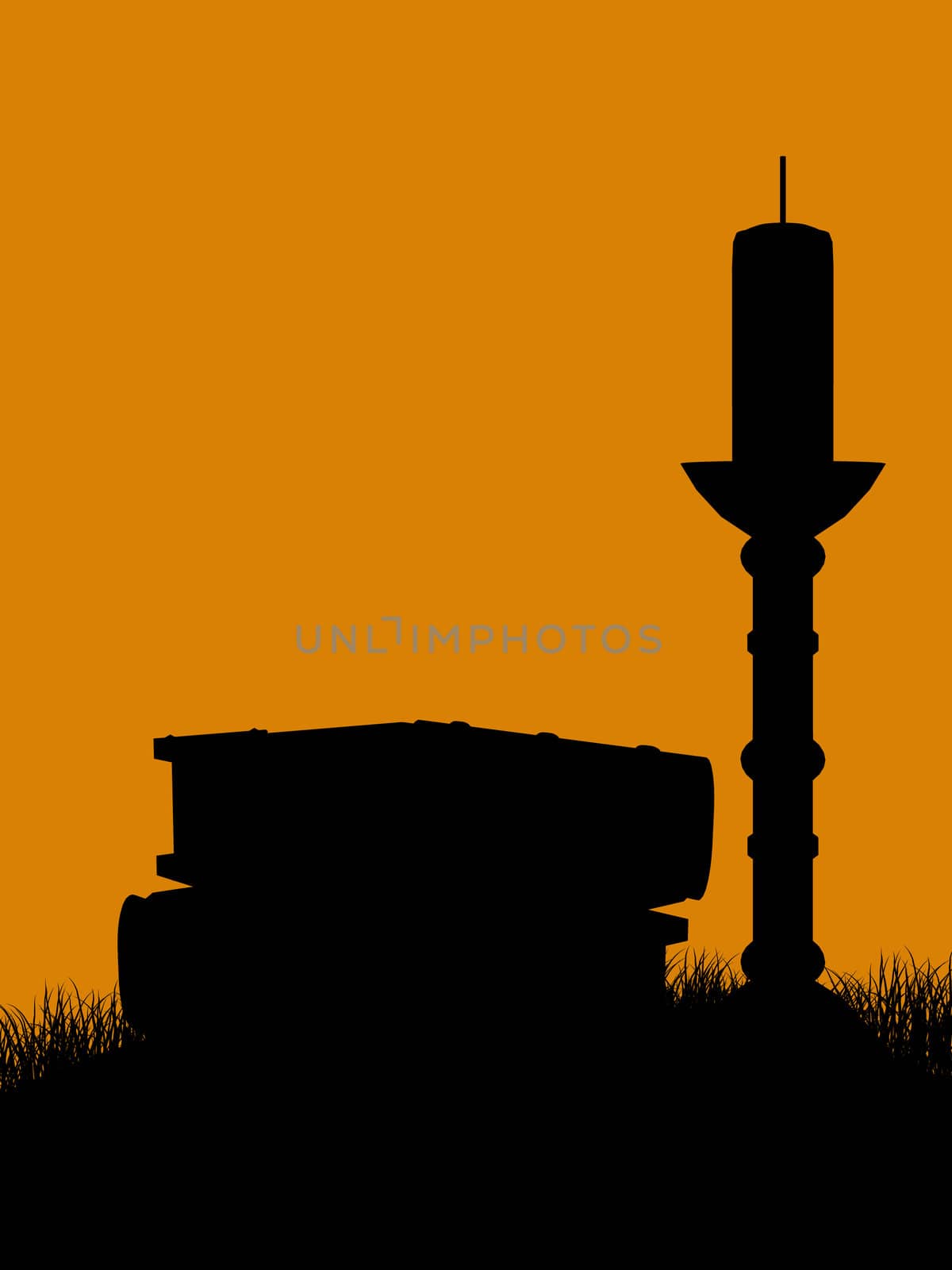 A  black halloween illustration silhouette on an orange background