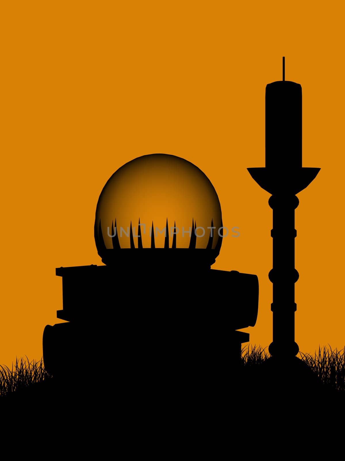 A  black halloween illustration silhouette on an orange background