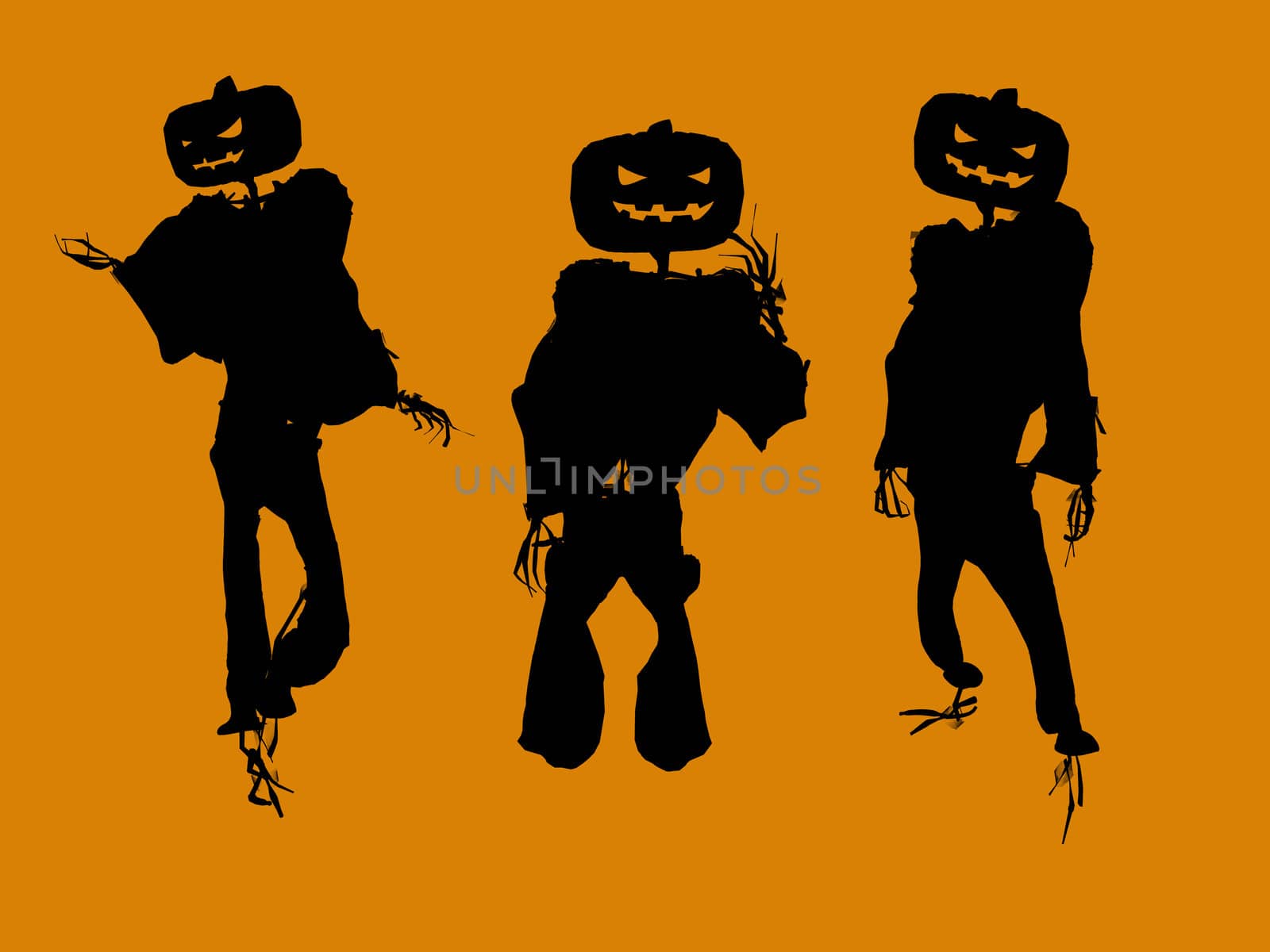 A  black halloween illustration silhouette on an orange background