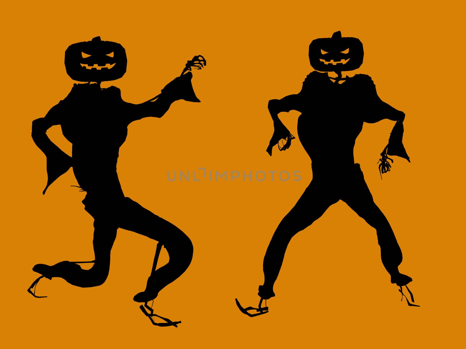 A  black halloween illustration silhouette on an orange background