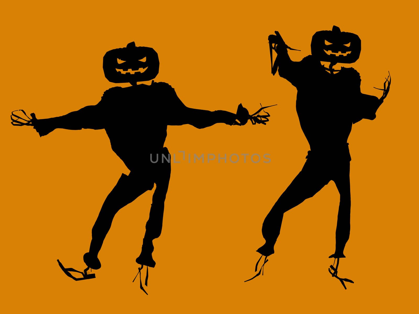 A  black halloween illustration silhouette on an orange background