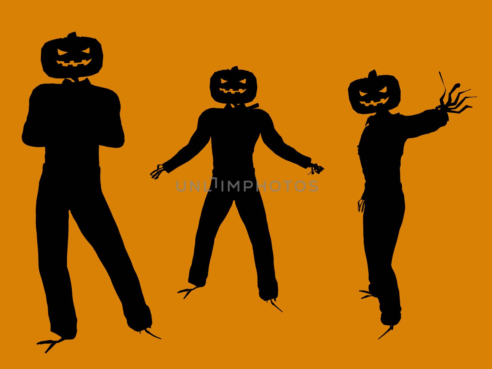 A  black halloween illustration silhouette on an orange background