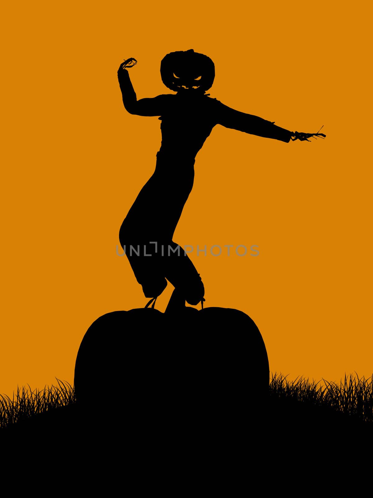 A  black halloween illustration silhouette on an orange background