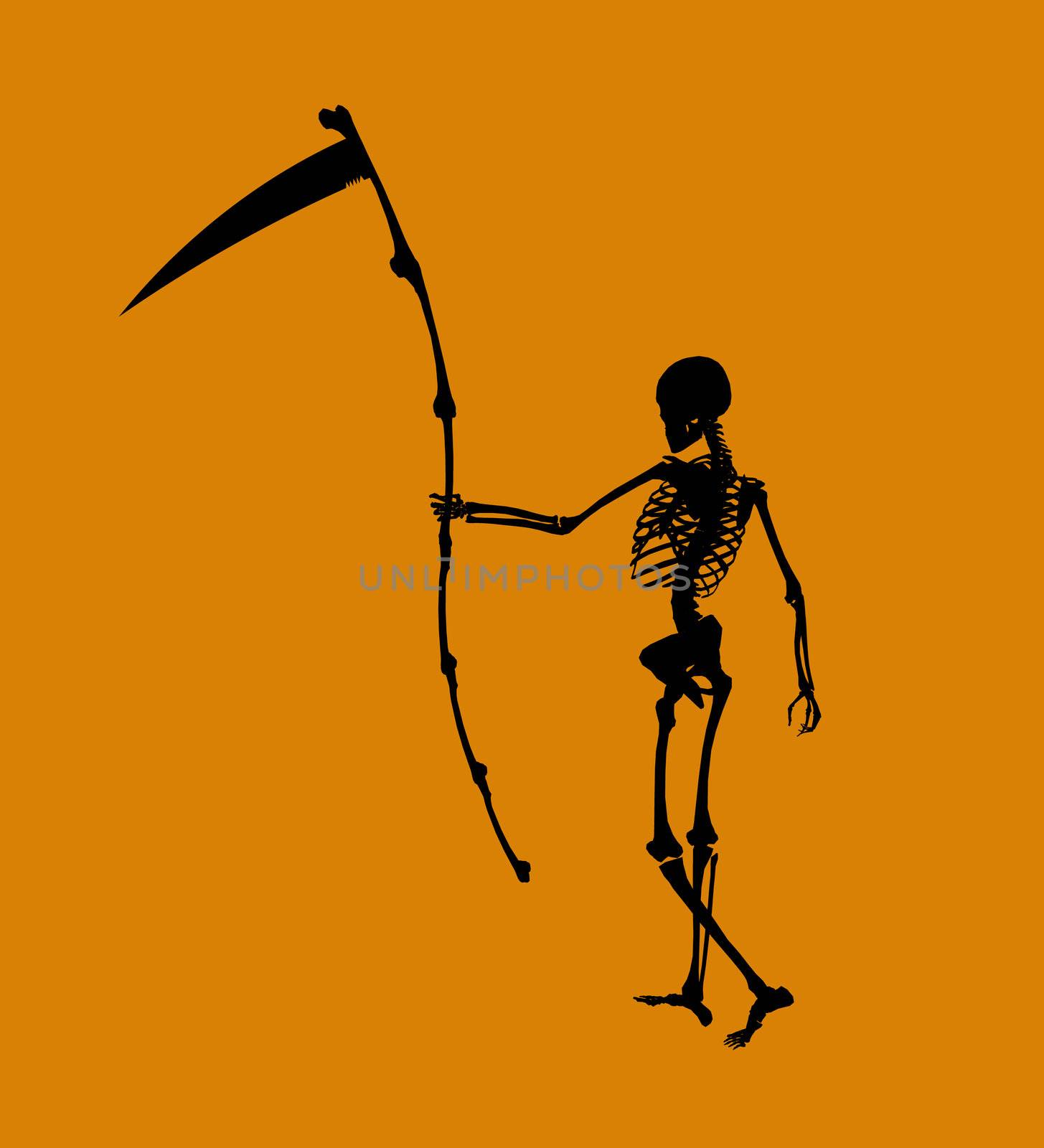 A  black halloween illustration silhouette on an orange background