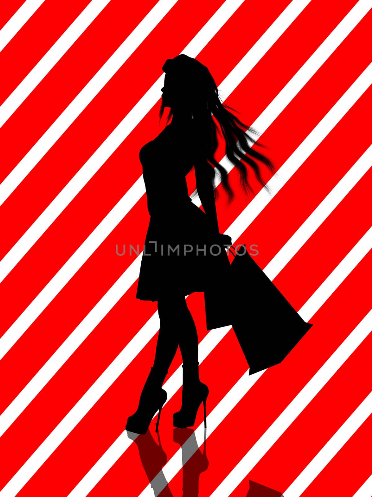 A  black christmas illustration silhouette on an red and white background