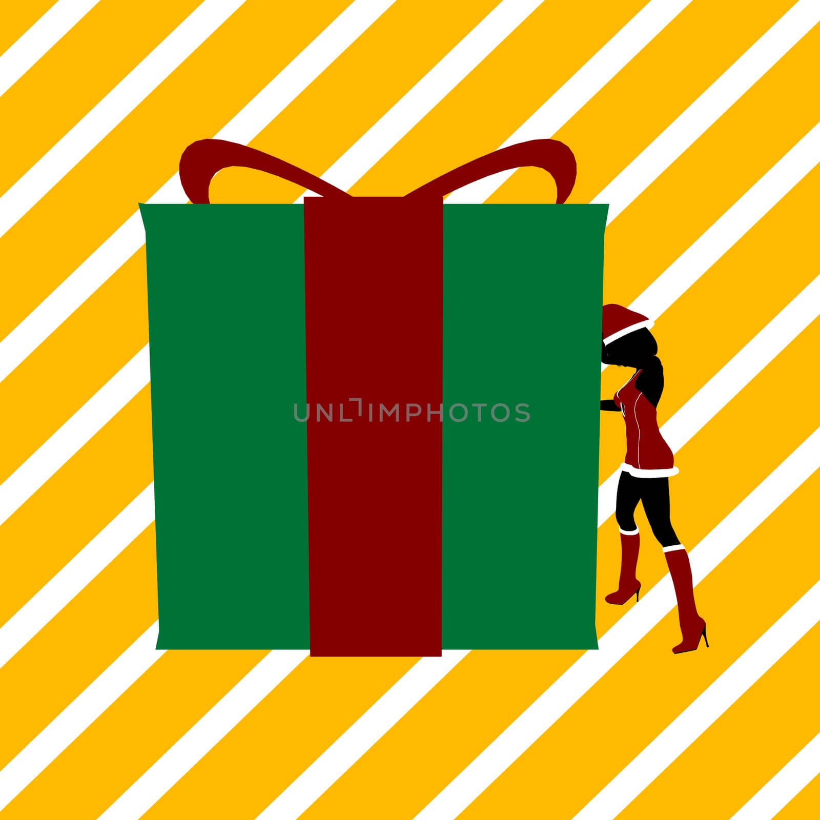 A  black christmas illustration silhouette on an red and white background