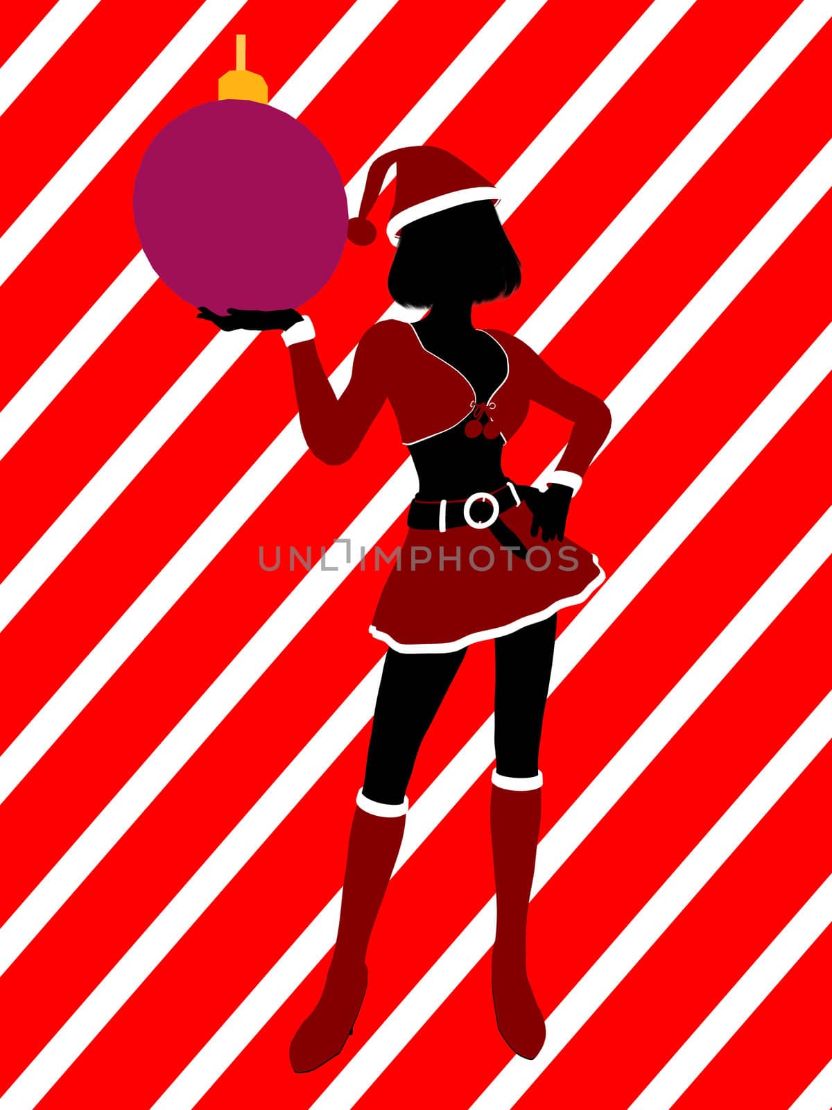 A  black christmas illustration silhouette on an red and white background