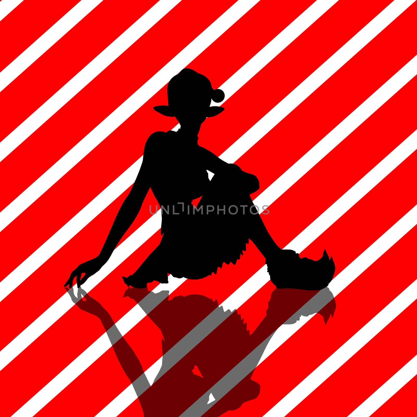 A  black christmas illustration silhouette on an red and white background