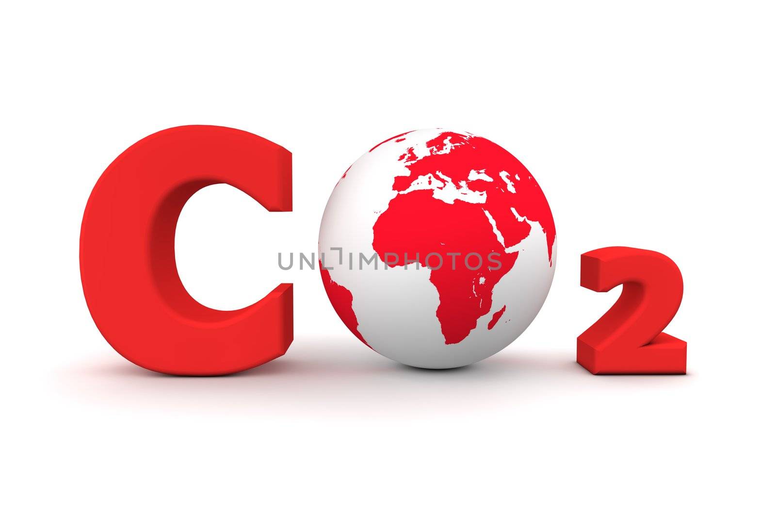 chemical symbol CO2 for carbon dioxide in red - a globe is replacing the letter o