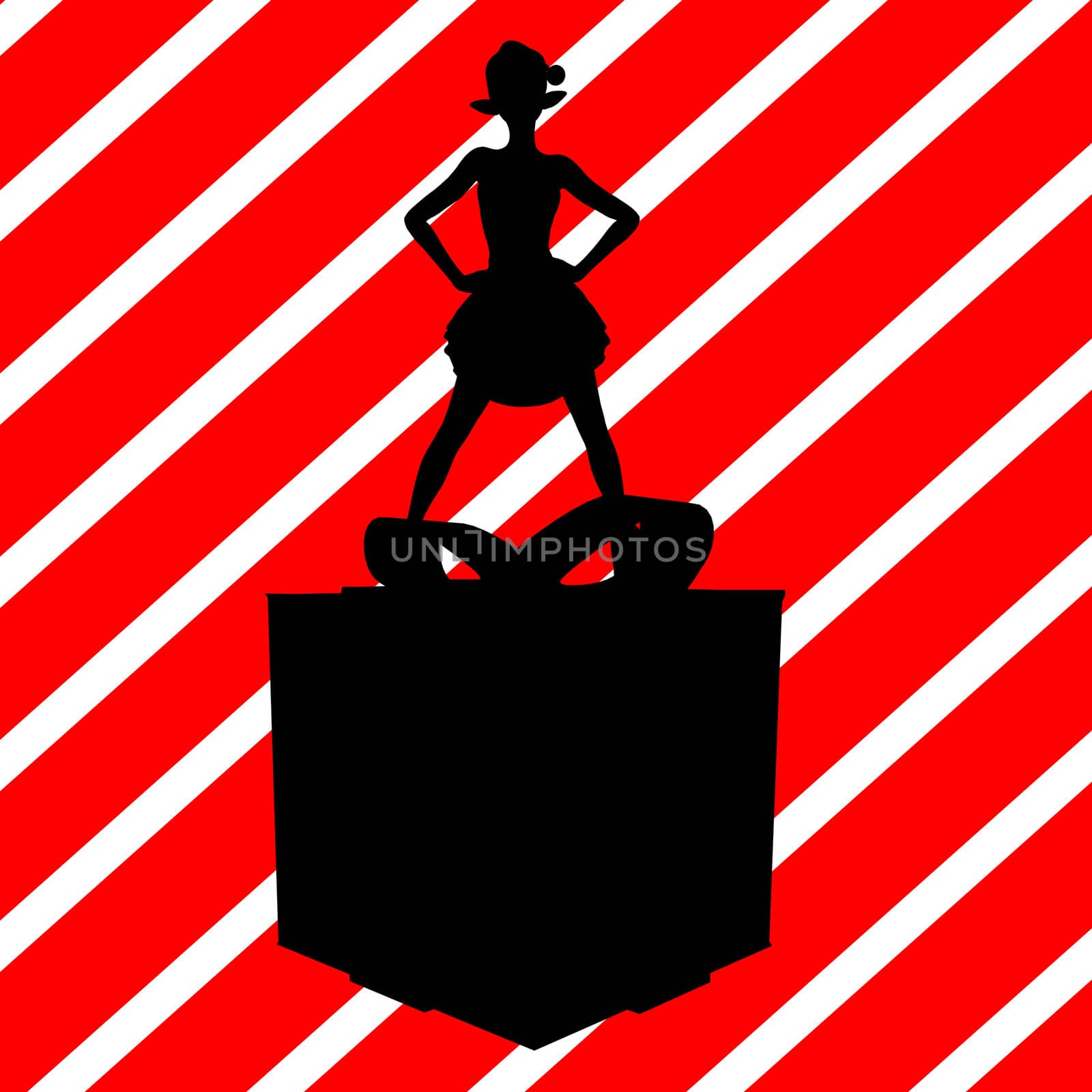 A  black christmas illustration silhouette on an red and white background