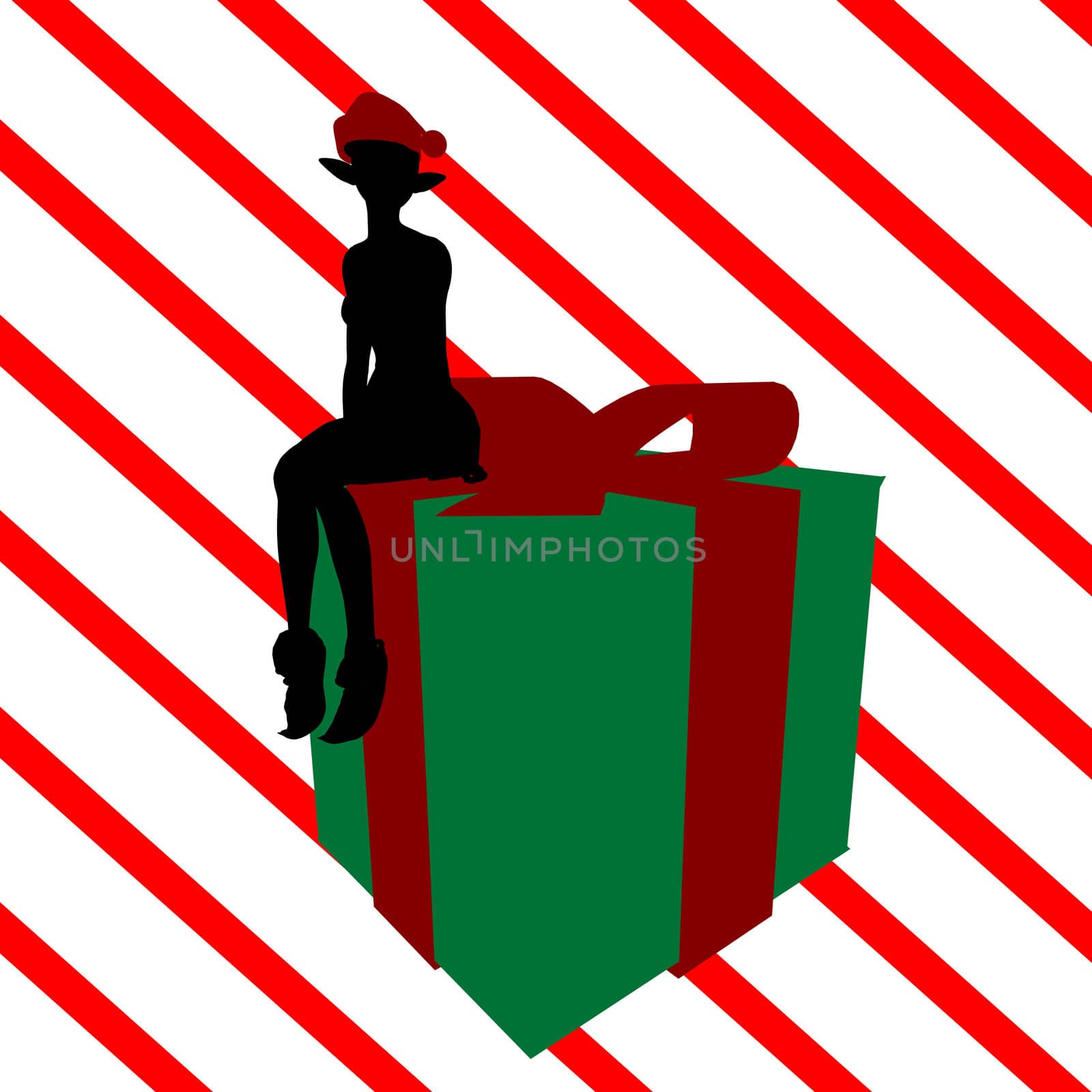 A  black christmas illustration silhouette on an red and white background