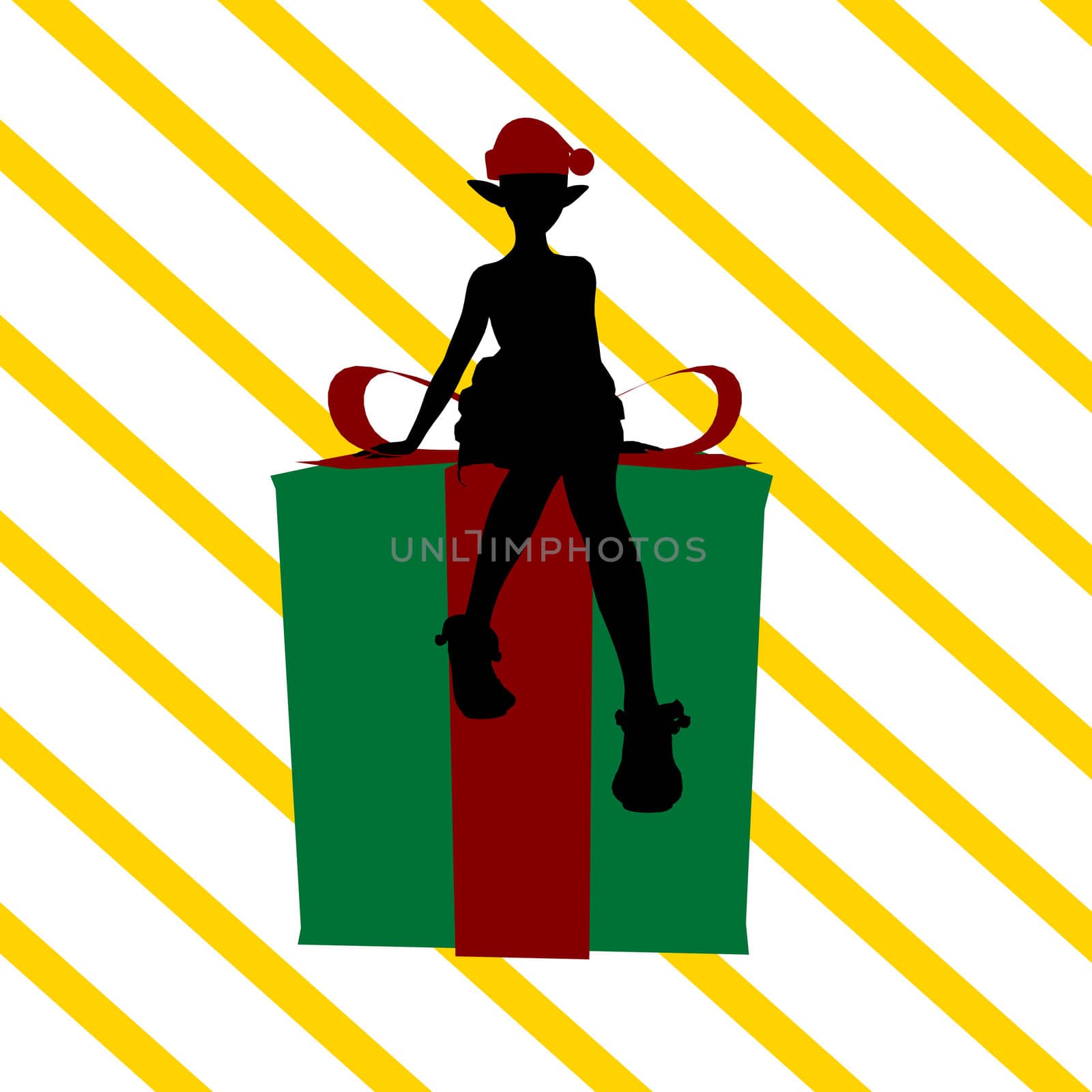 A  black christmas illustration silhouette on an red and white background