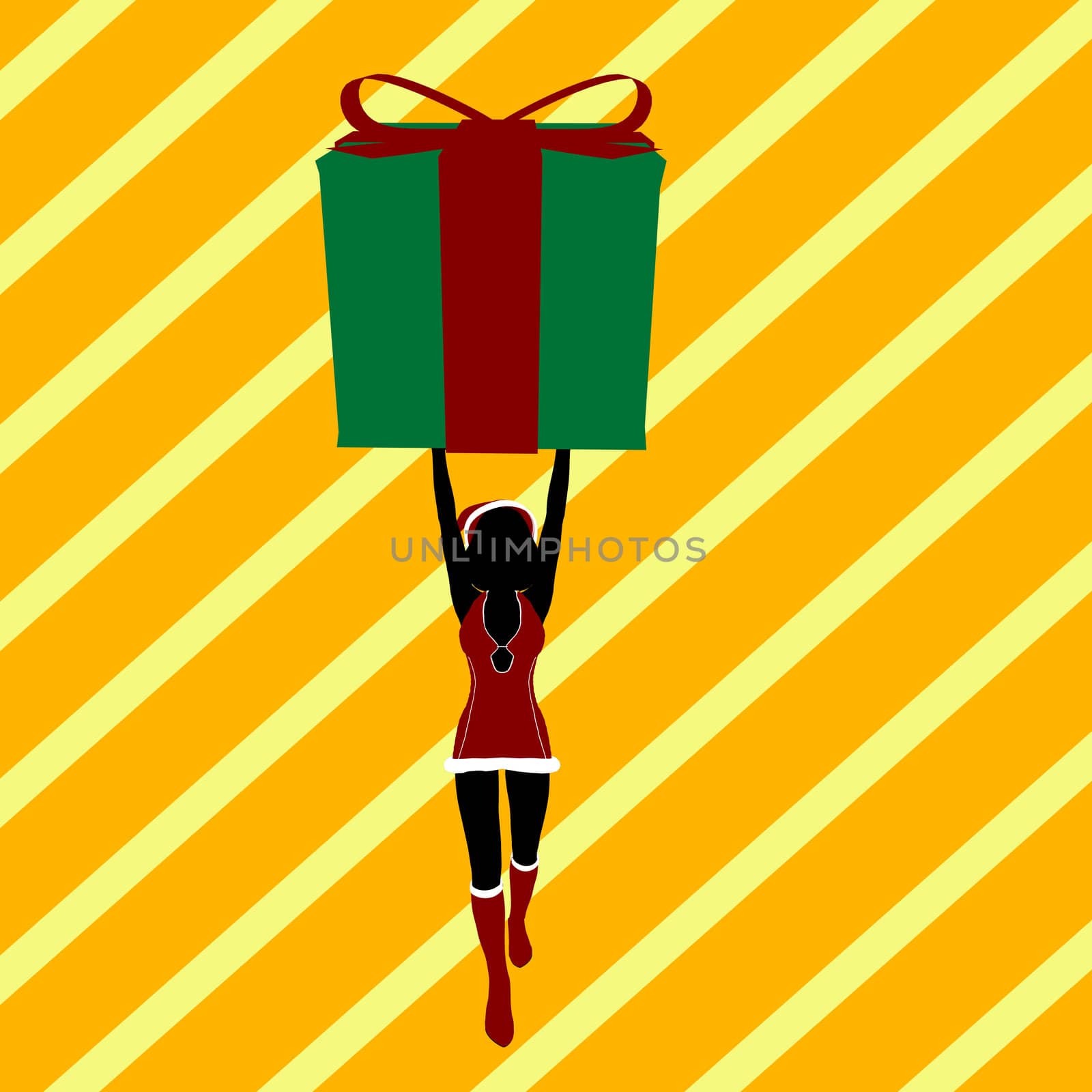 A  black christmas illustration silhouette on an orange and yellow background