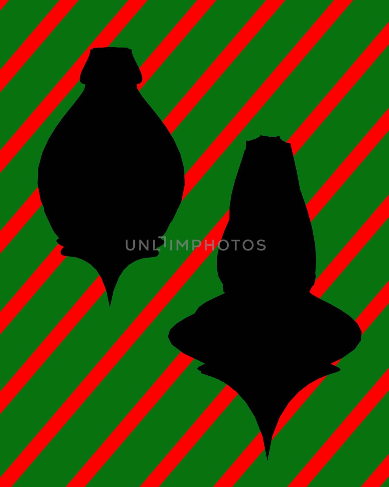 A  black christmas illustration silhouette on an red and green background