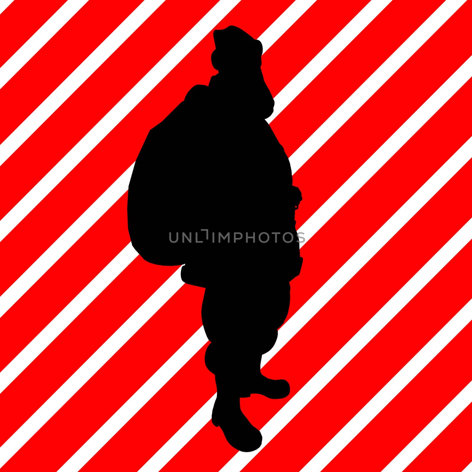 A  black christmas illustration silhouette on an red and white background