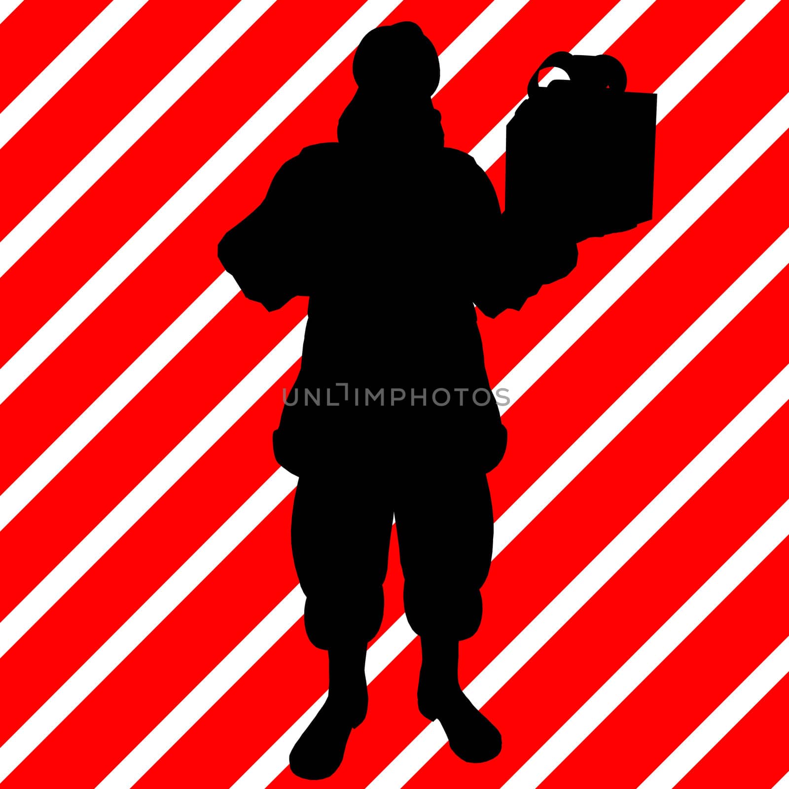 A  black christmas illustration silhouette on an red and white background