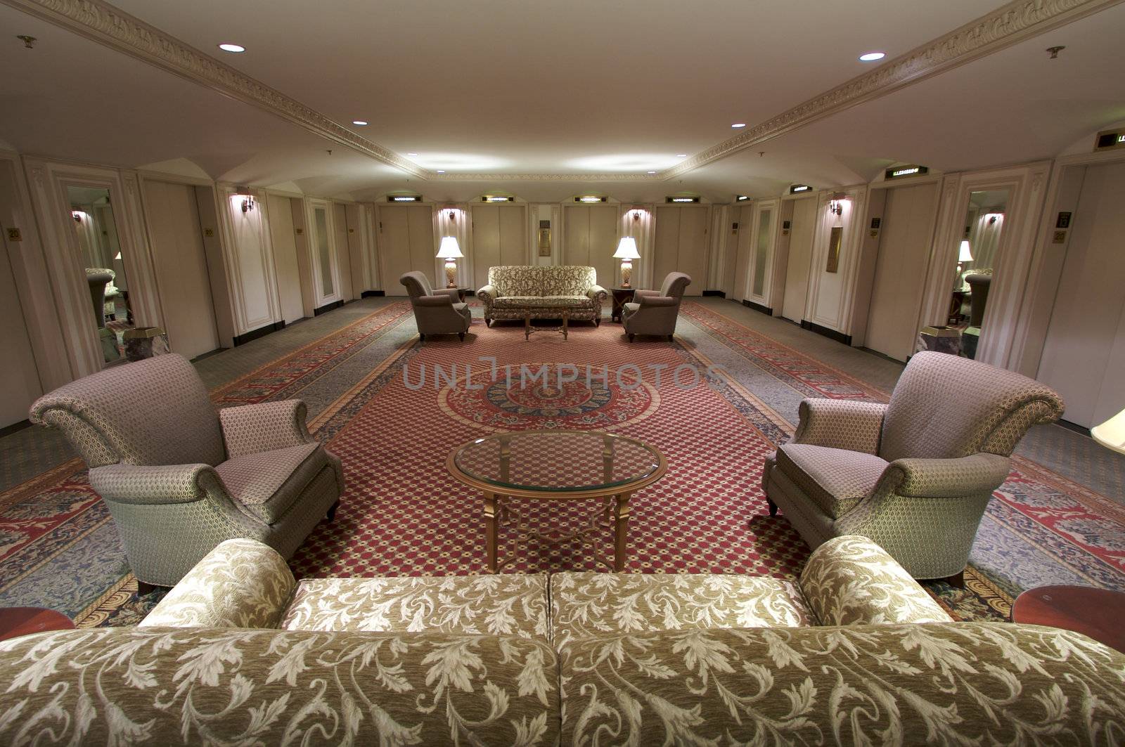 Classic Elevator Lobby Interior of a Hotel