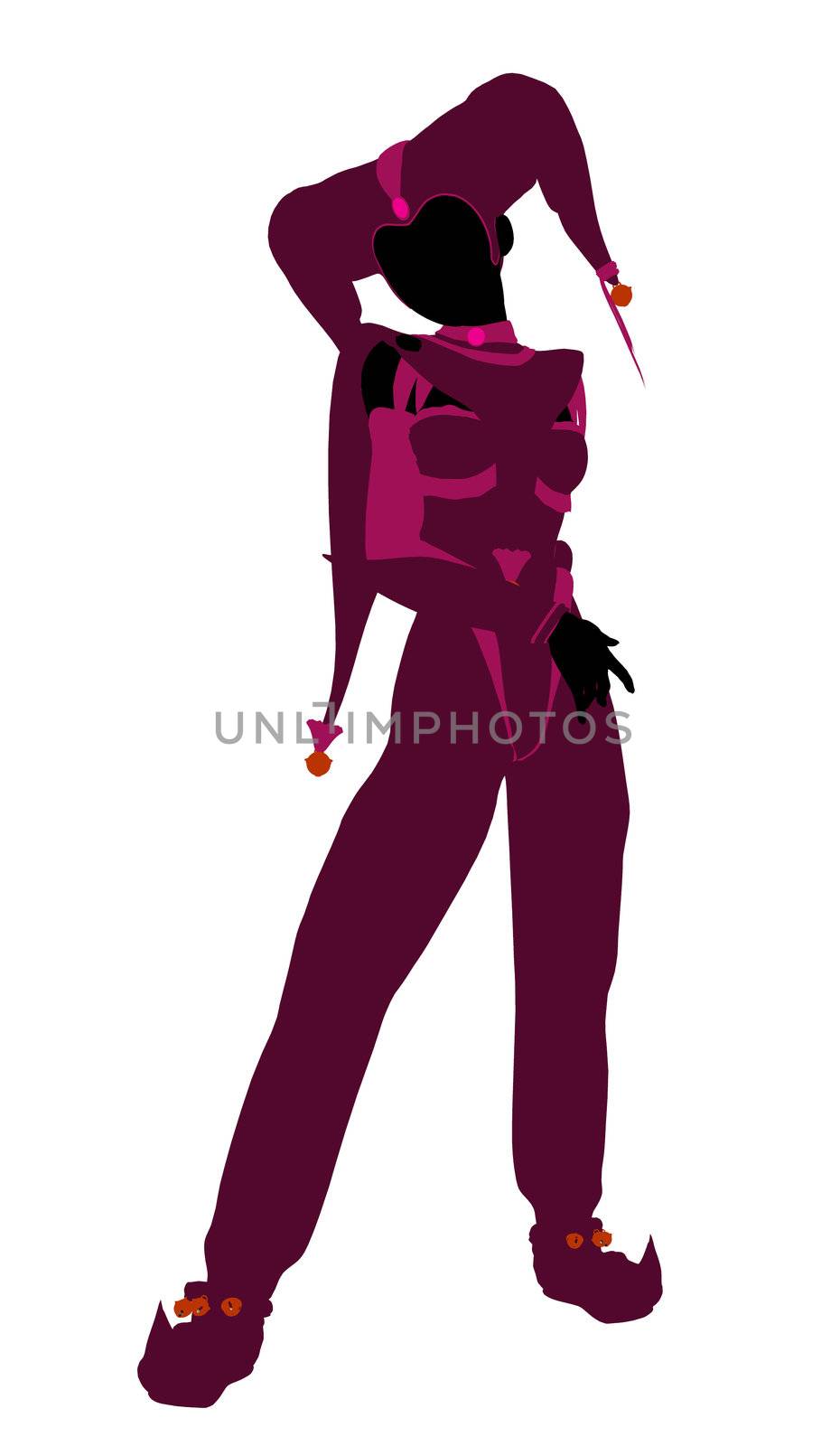 A girl joker silhouette dressed in a pink outfit on a white background