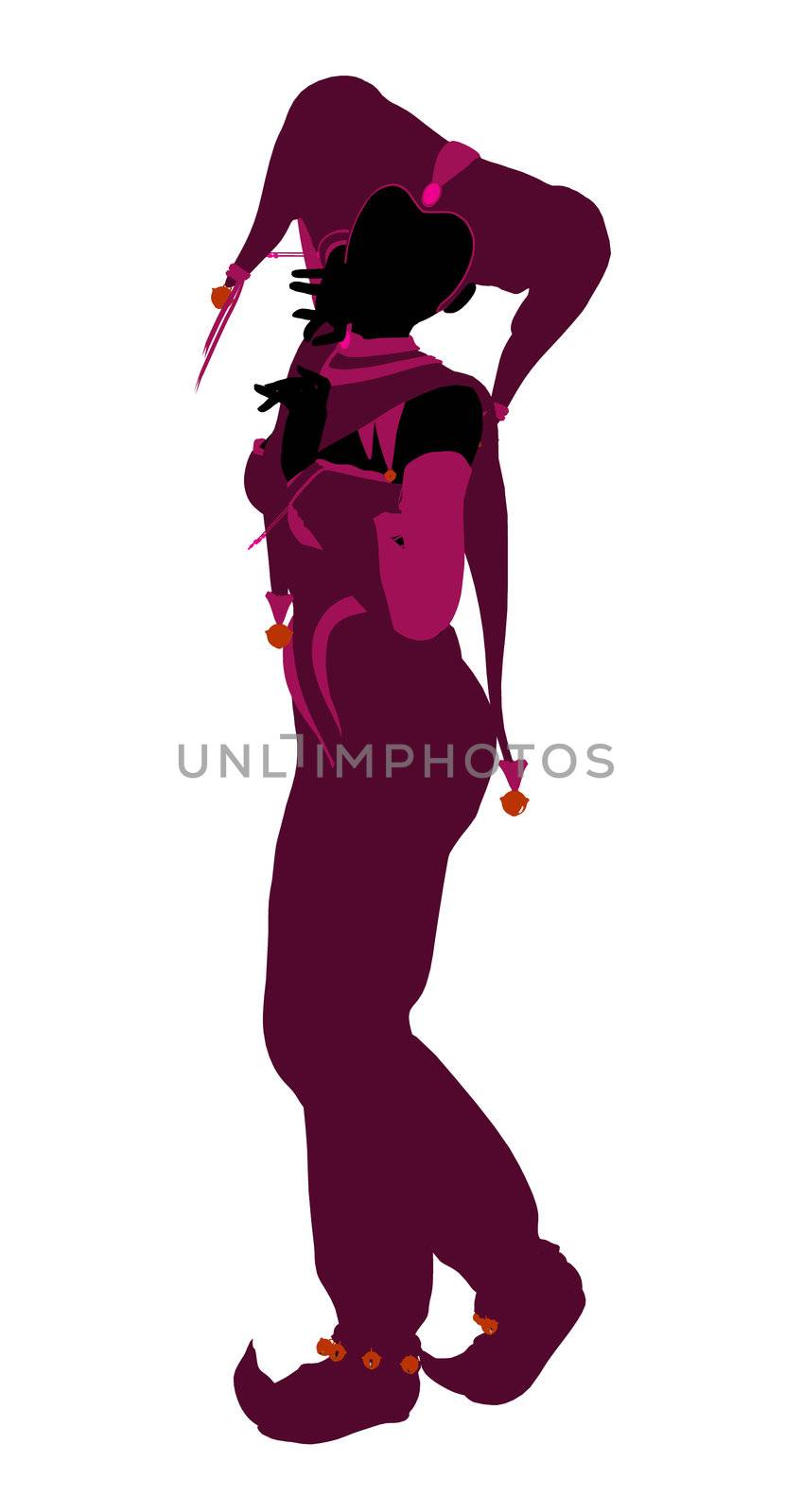 A girl joker silhouette dressed in a pink outfit on a white background