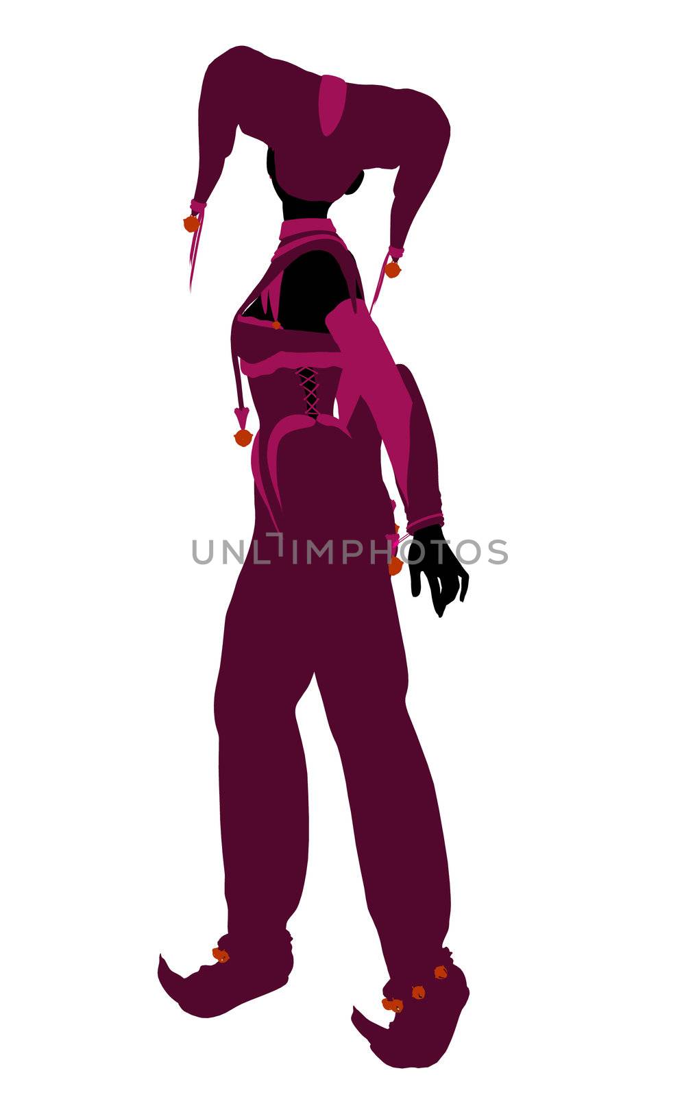 A girl joker silhouette dressed in a pink outfit on a white background