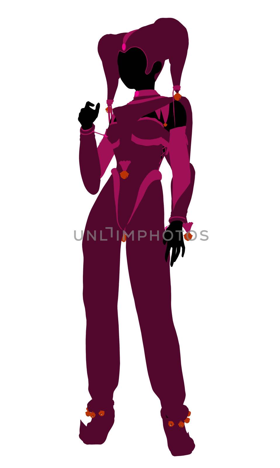 A girl joker silhouette dressed in a pink outfit on a white background