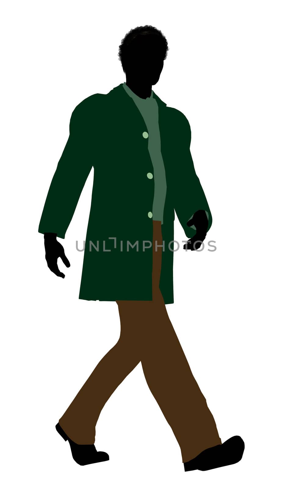 African American casually dressed silhouette on a white background