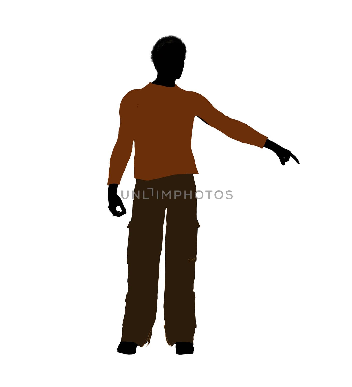 African American casually dressed silhouette on a white background