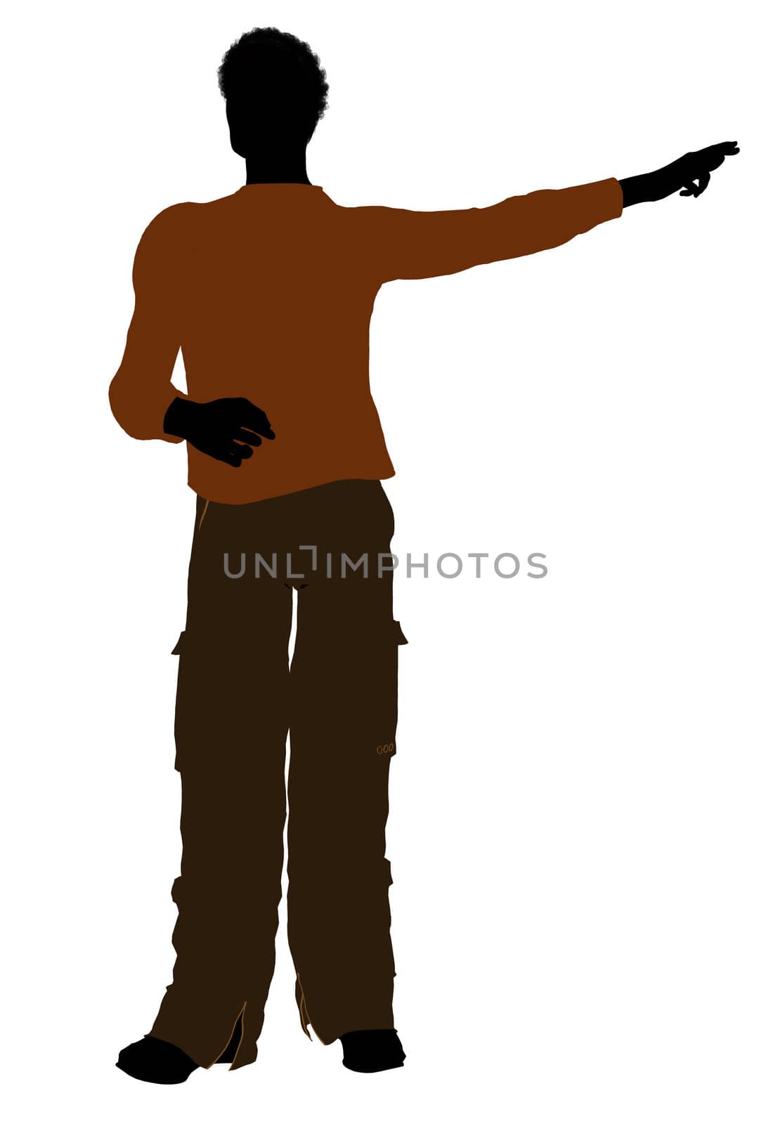 African American casually dressed silhouette on a white background