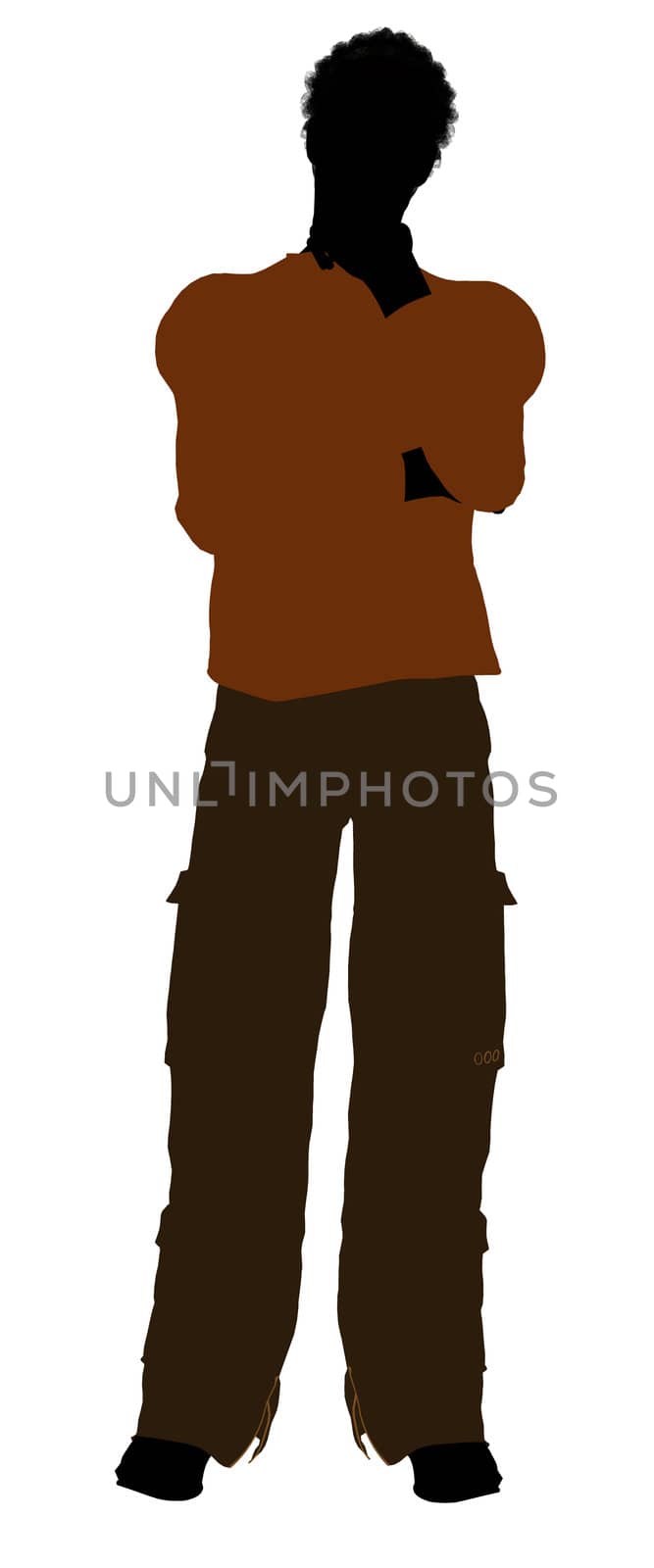 African American casually dressed silhouette on a white background