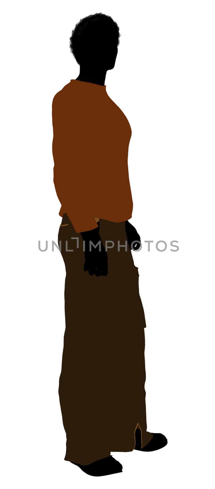 African American casually dressed silhouette on a white background