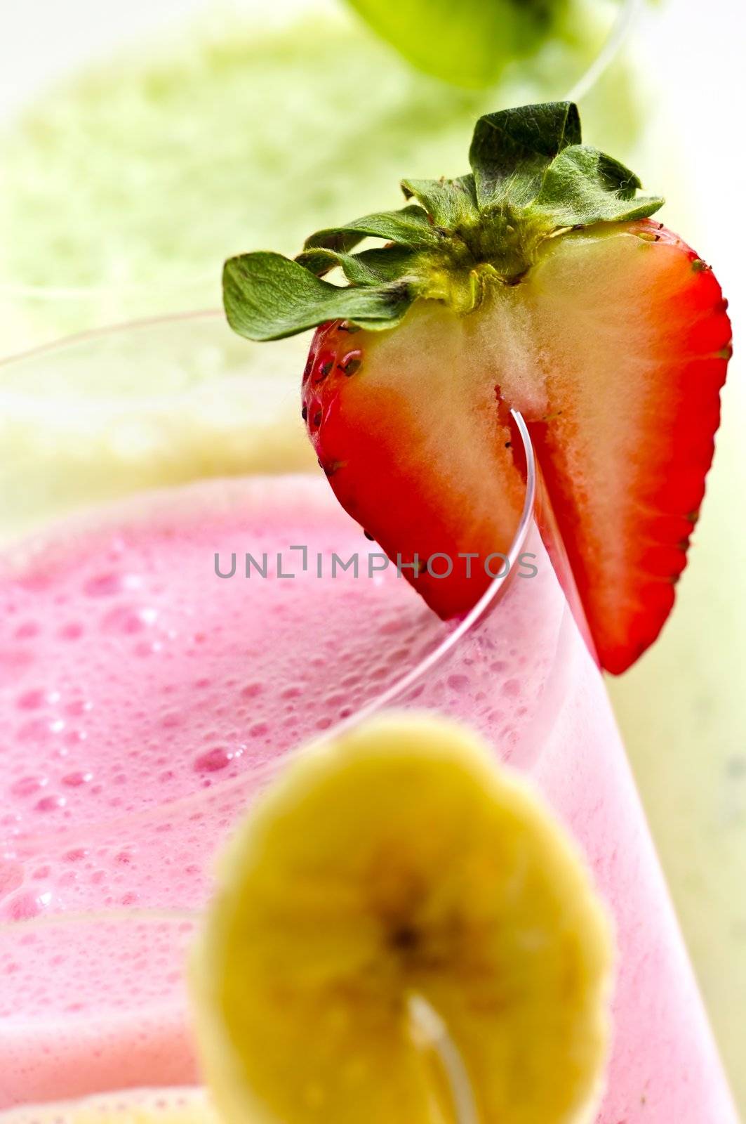 Assorted fruit and berry smoothies close up