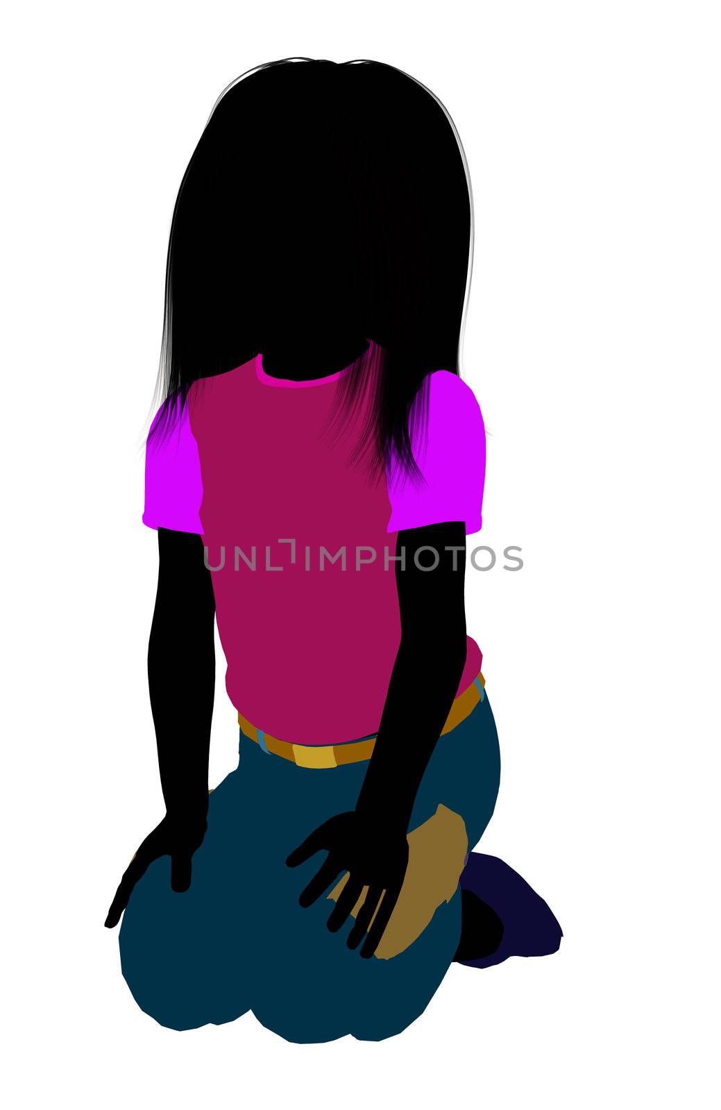 Caucasian girl silhouette on a white background