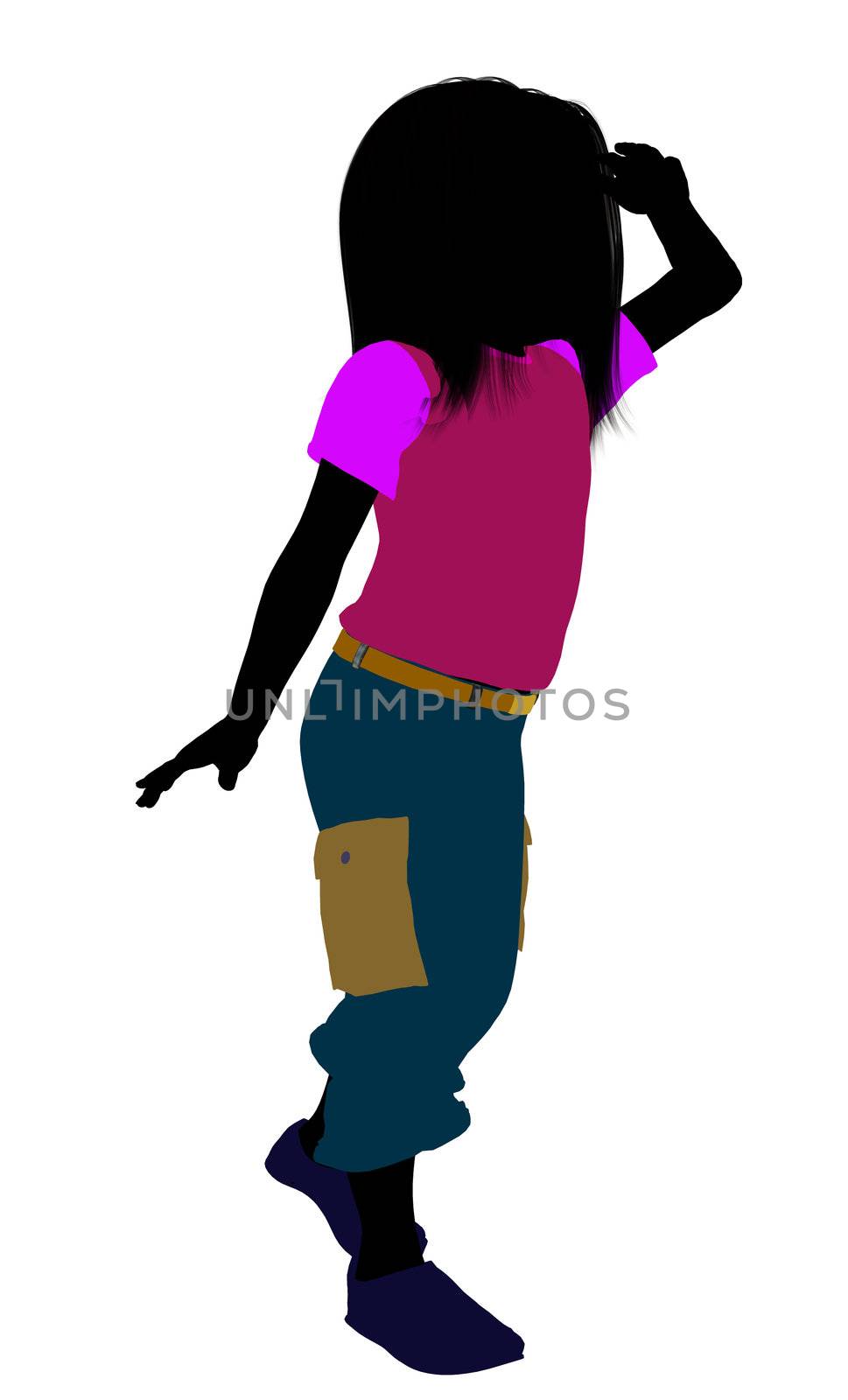 Caucasian girl silhouette on a white background