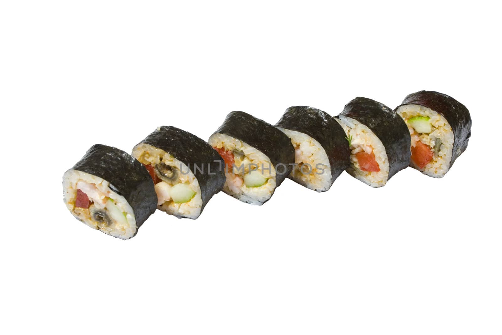 japanese rolls with shrimp isolated on white  by Sethislav