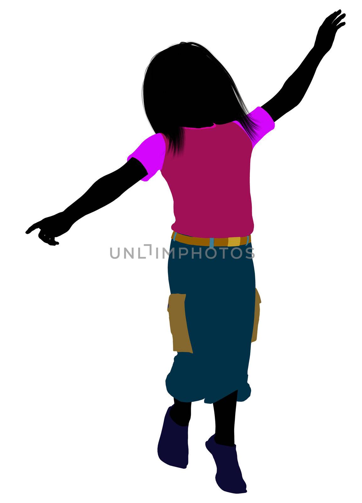 Caucasian girl silhouette on a white background
