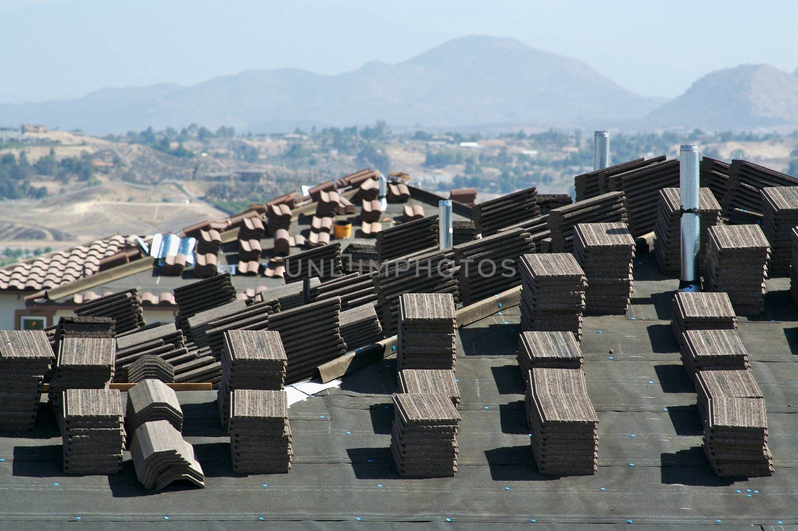 New Home Construction Site Roof and Tiles