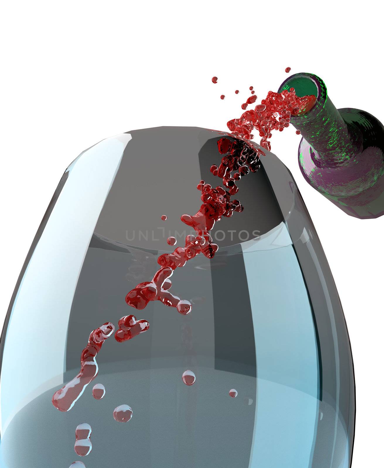 Bottle, wine and  glass (3D rendering)